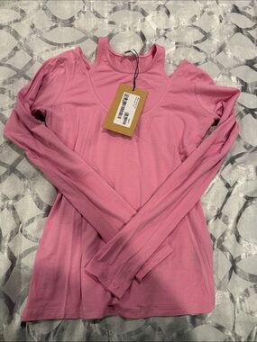 Women's Pink Cold-Shoulder Long Sleeve Top with Racerback